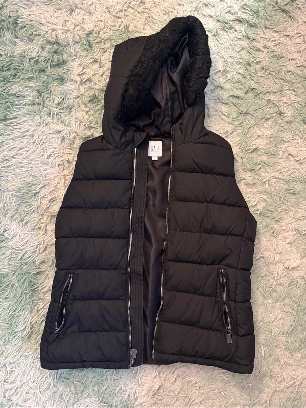 GAP Black Quilted Hooded Puffer Vest